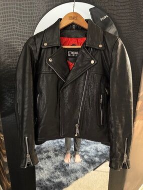 Straight to Hell Black Bristol Red Lining Leather Jacket Women